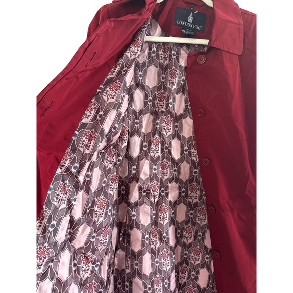 vintage London Fog Red Ladies Trench Coat M/L Mid-Length Polyester Lined Spring - Picture 4 of 5